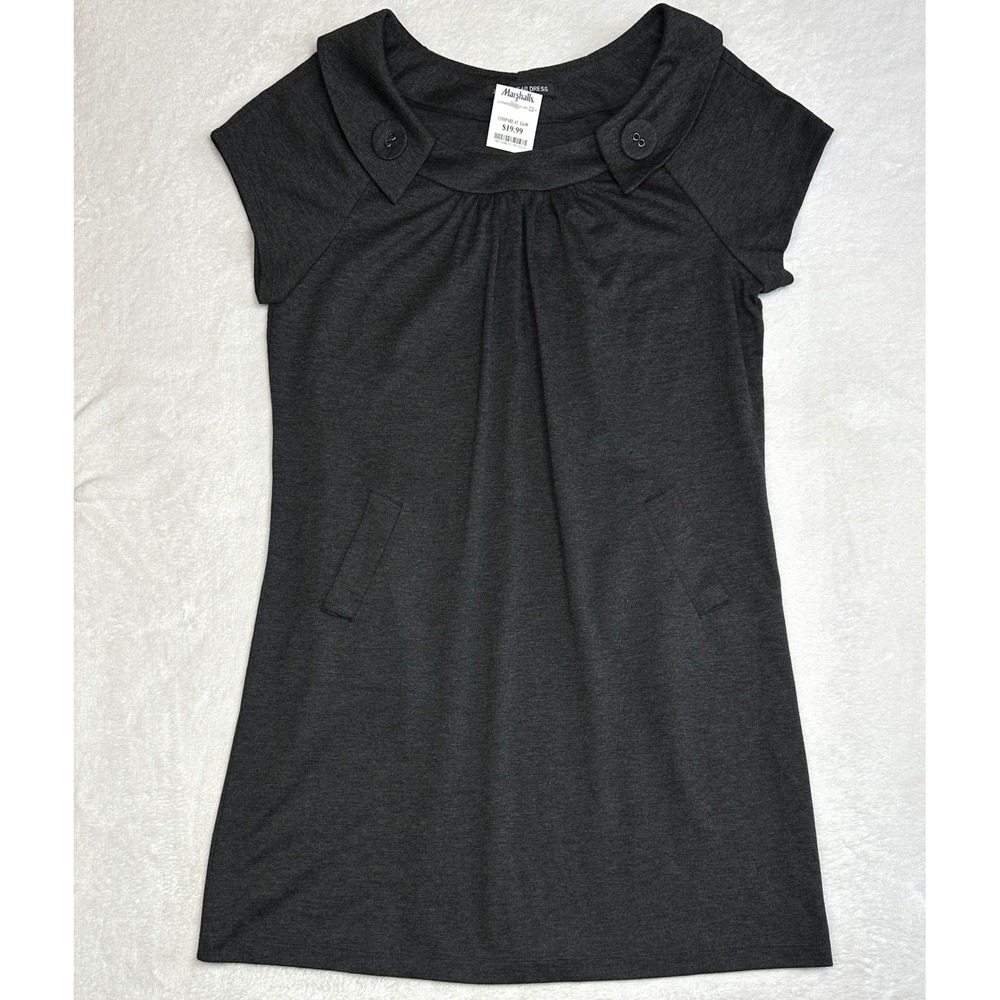 Jones Wear Dress Womens 16 Charcoal Gray Portrait Collar Short Sleeve Pockets